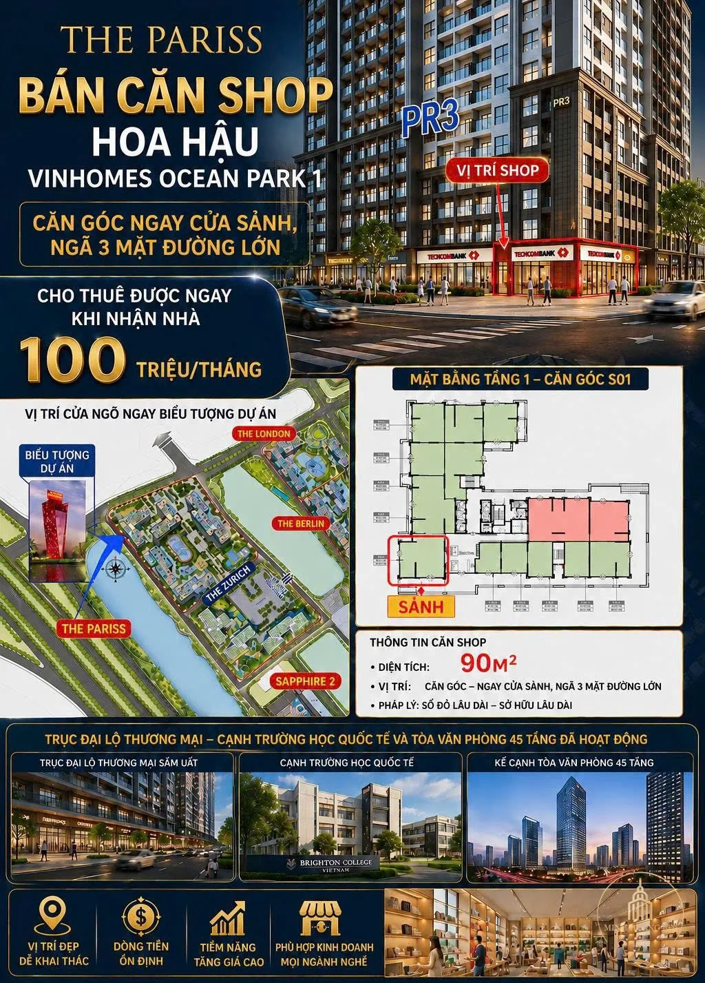 Bán Căn Shop Hoa Hậu Tòa PR3 Phân Khu The Pariss - Vinhomes Ocean Park 1